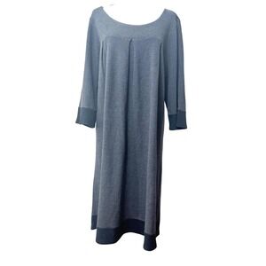 VTG Chalet Gray Long Sleeve Pleated Midi Dress Size L Made in USA Cotton